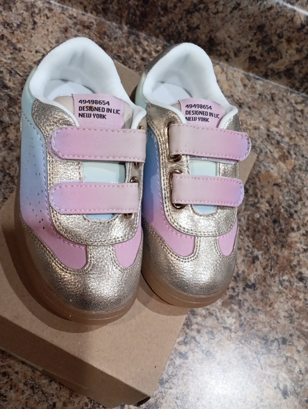 Steve Madden Kids Metallic Gold Sneakers with Pink and Light Blue Panels